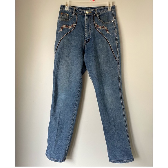 Vintage Embroidered High Rise Jeans (Size 28) - Picture 1 of 8
